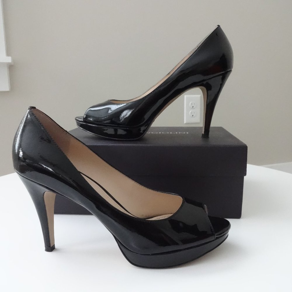 Enzo Angiolini Eademario Peep Toe Platform Heels (Black)